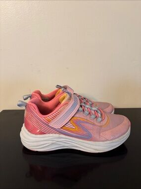 Skechers Go Run Pink and Yellow Kids Lace & Hook-and-Loop Sneakers